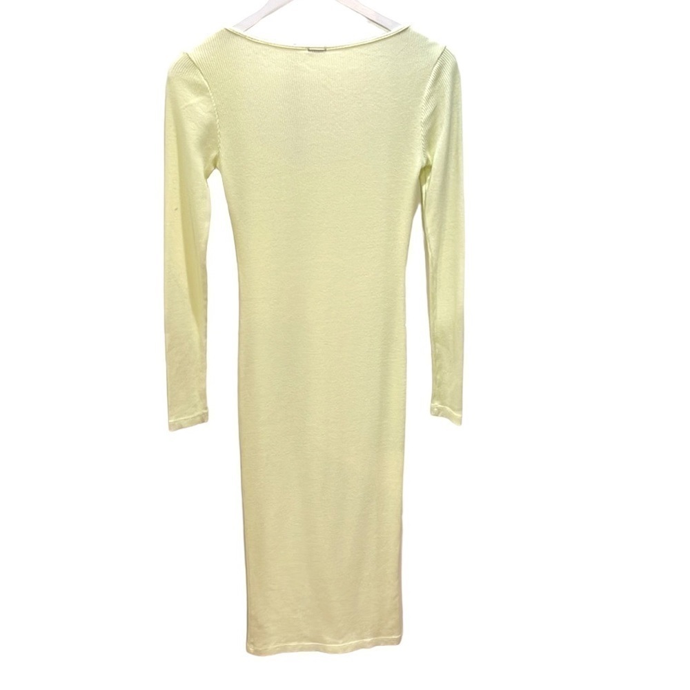 NWOT Monrow Body Con Ribbed Knit Scoop Neck Dress  SZ S Yellow - Picture 2 of 4